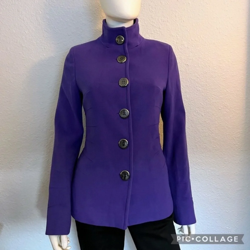 NWT WOMEN SHORT COAT  DYED REAL‎ FUR COLLAR WOOL LINED SINLE-BREASTED JACKET